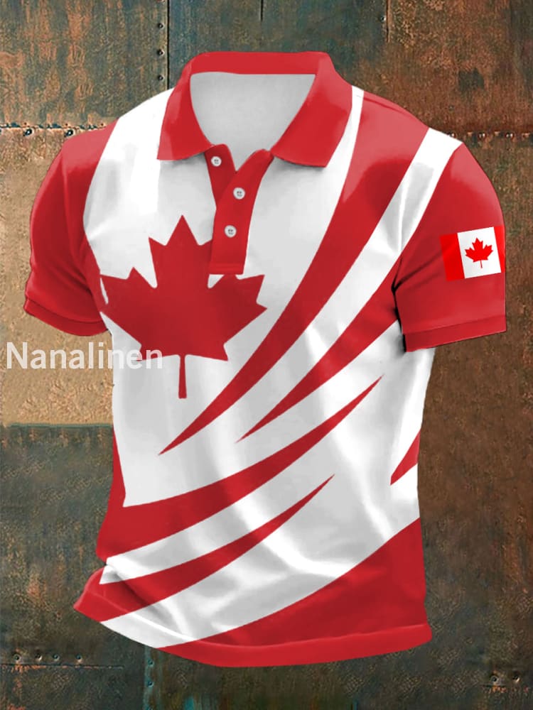 Men’s Canadian Flag Maple Leaf Print Canada Day Casual Top Red / S