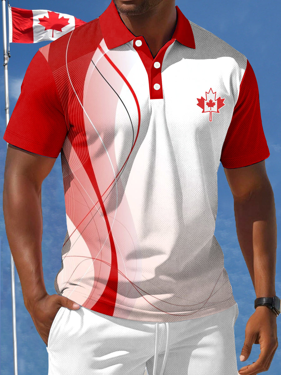Men's Canadian Maple Leaf Art Waves Print Casual Top