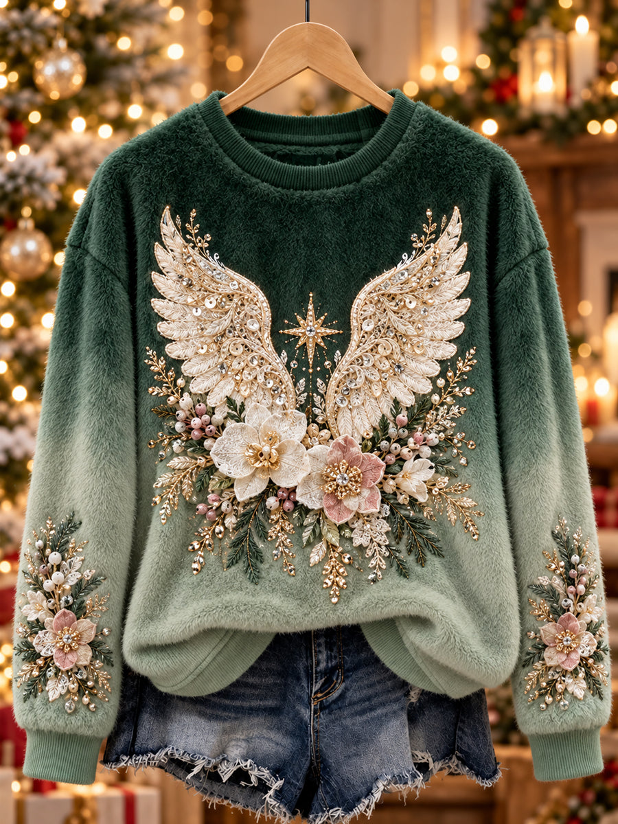 Women's Retro Floral Flannel Crewneck Sweatshirt