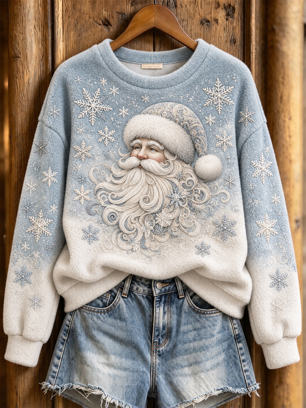 Women's Winter Christmas Santa Claus Pattern Casual Flannel Sweatshirt
