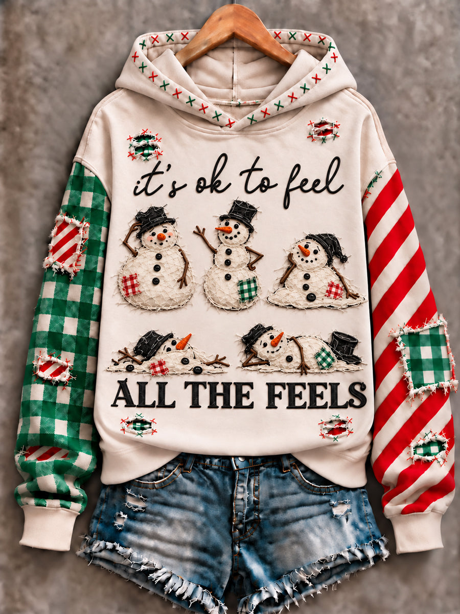 Women's Cute Christmas Snowman Art Printed Hoodie