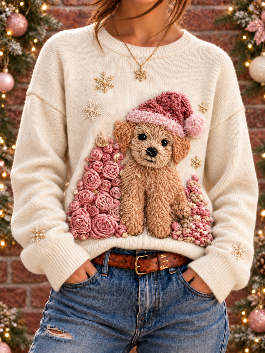 Women's Cute Christmas Dog Art Printed Sweater