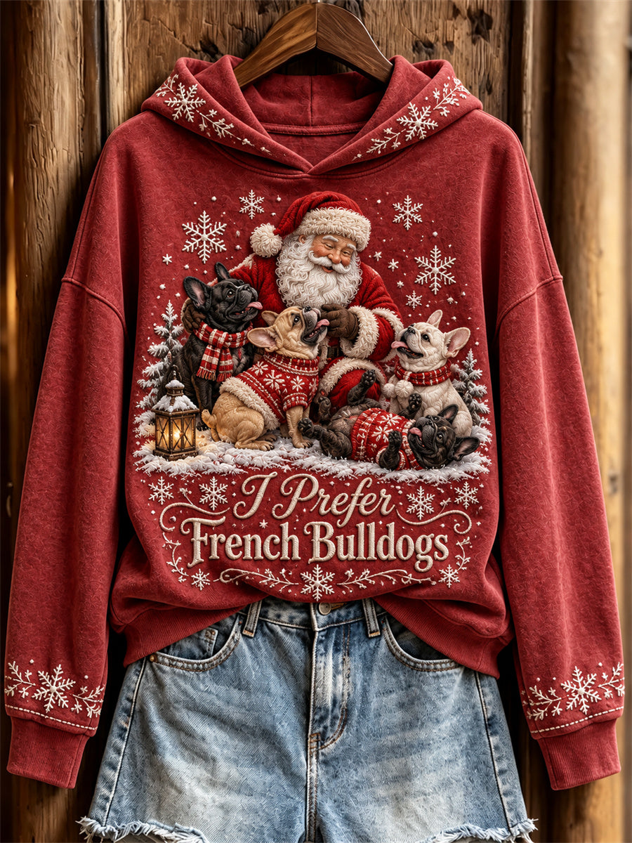 Women's I Prefer French Bulldogs Christmas Santa Claus & Dogs Print Regular Sweatshirt