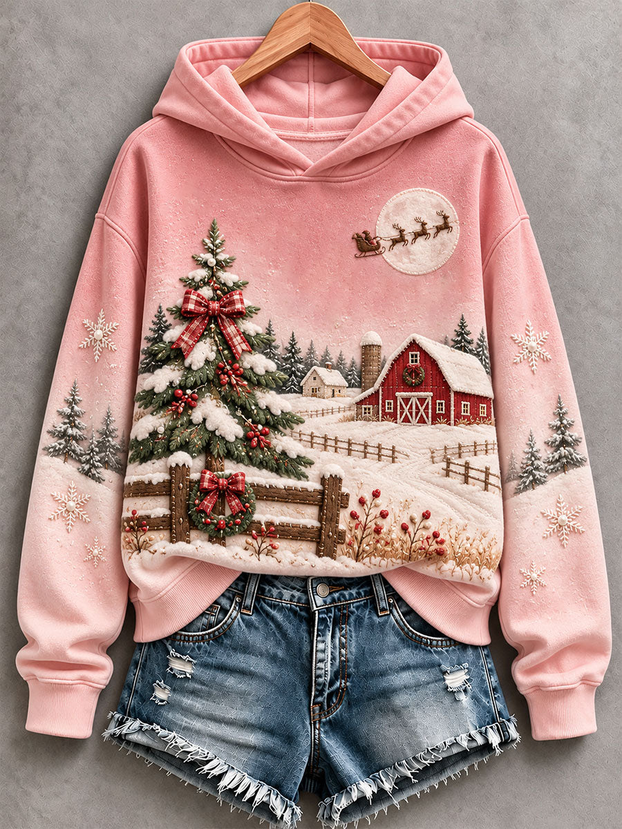 Women's Christmas Landscape Print Hoodie