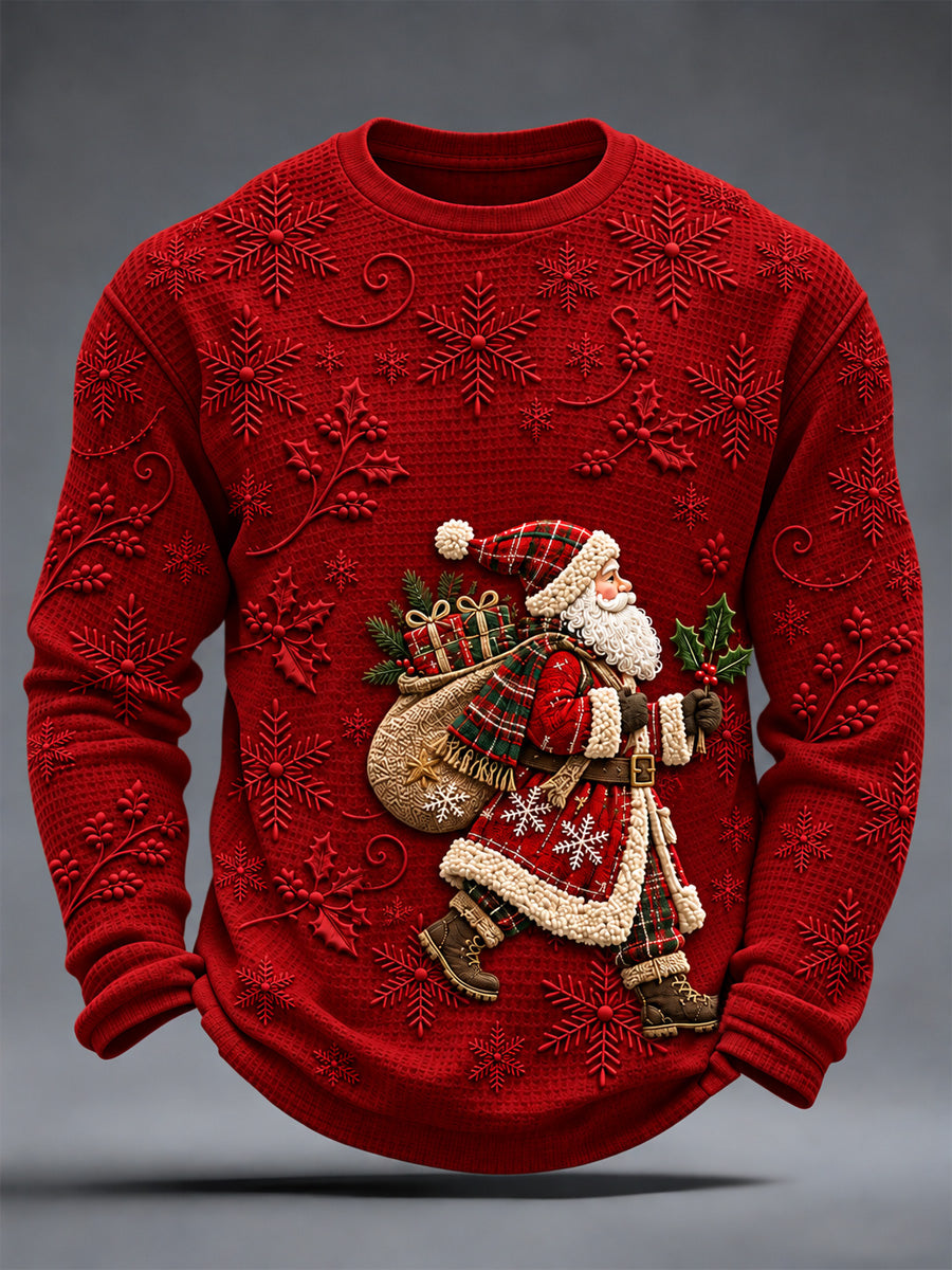 Men's Christmas Print Waffle Long Sleeve Top