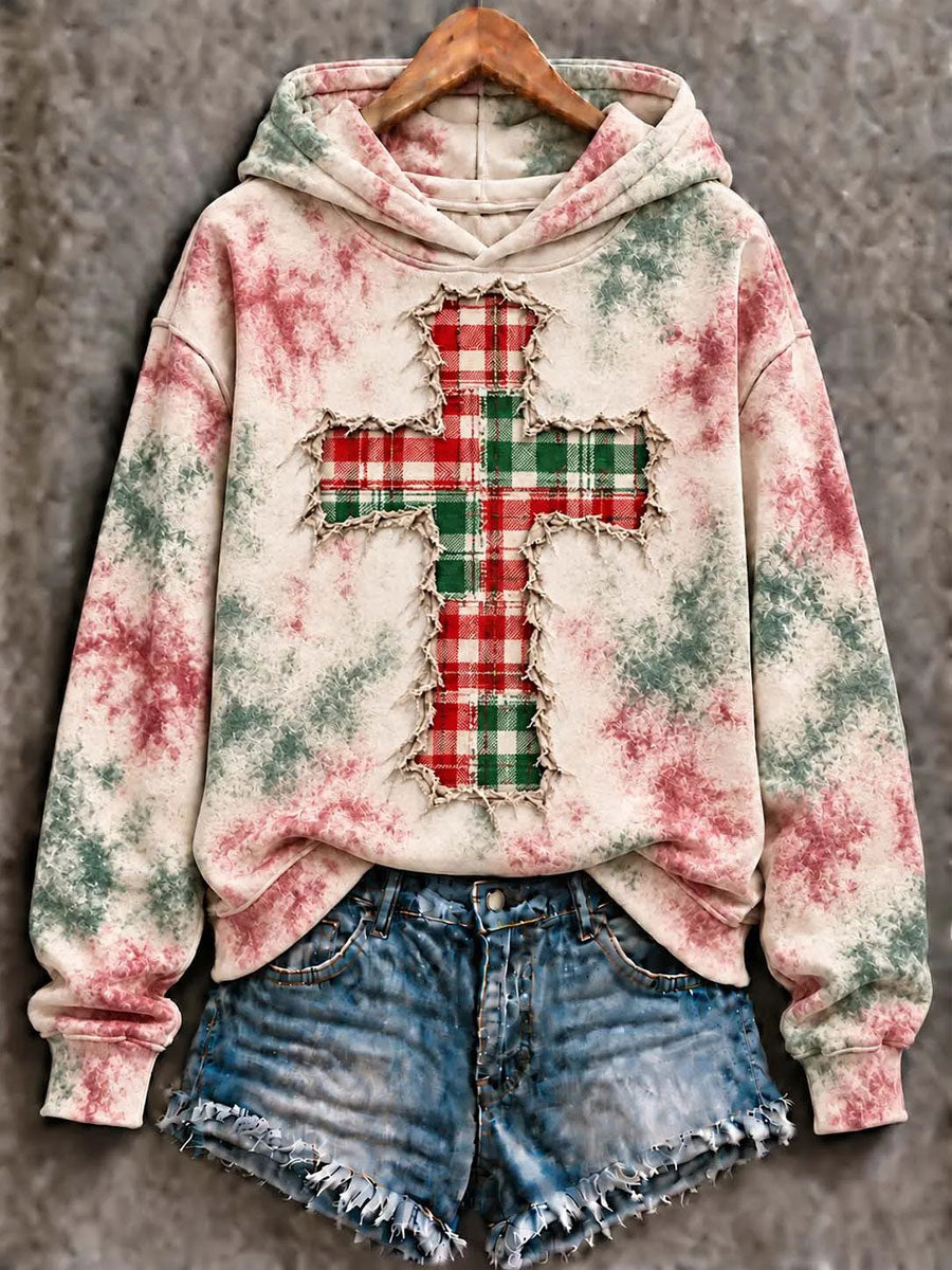 Women's Christmas Cross Print Casual Hoodie