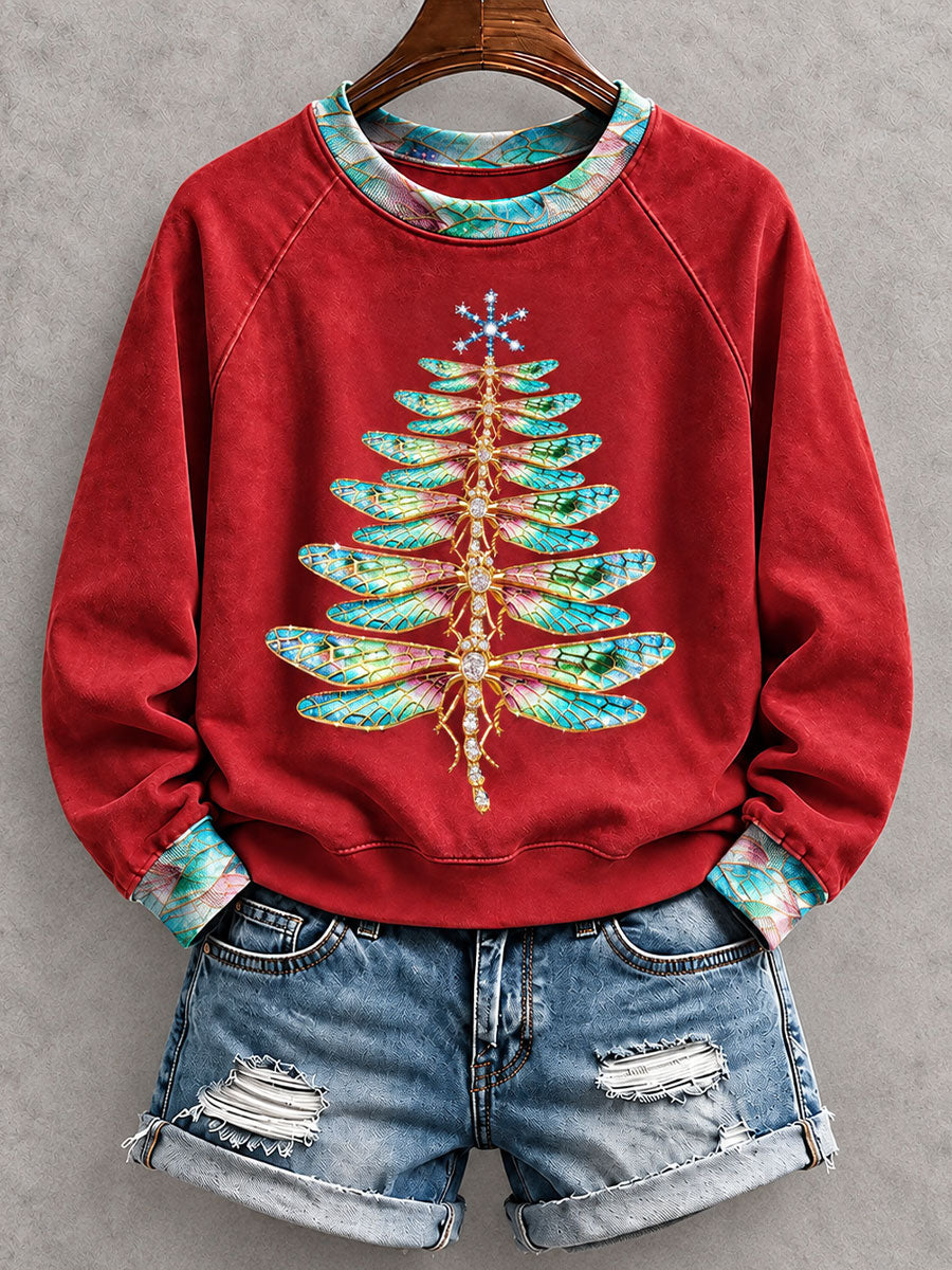 Women's Funny Christmas tree Print Raglan Sleeve Sweatshirt Hoodie