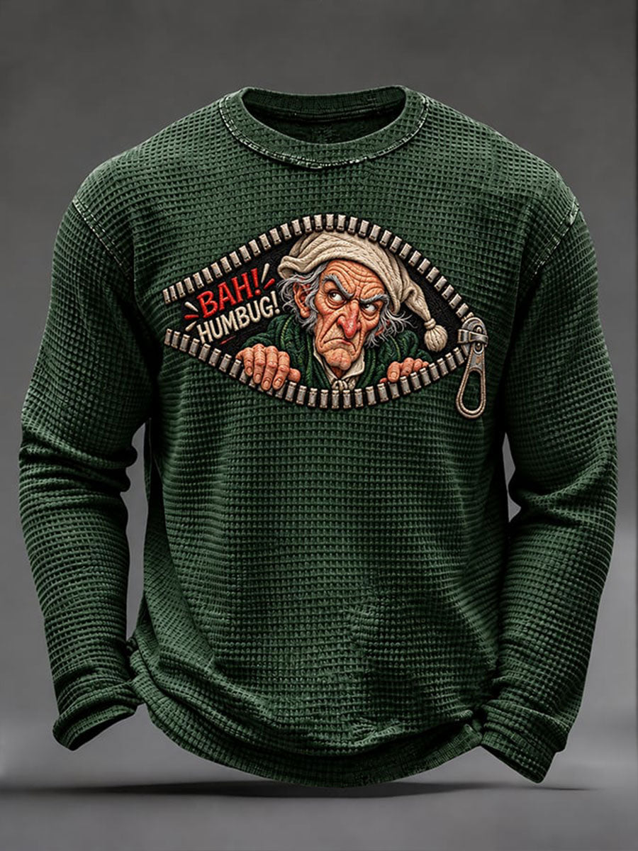 Men's Bah Humbug Print Waffle Long Sleeve T-Shirt