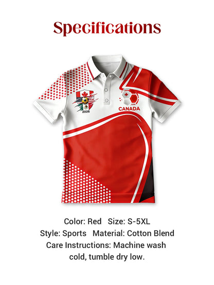Retro Canada 2026 Soccer Geometric Art Casual Polo Shirt