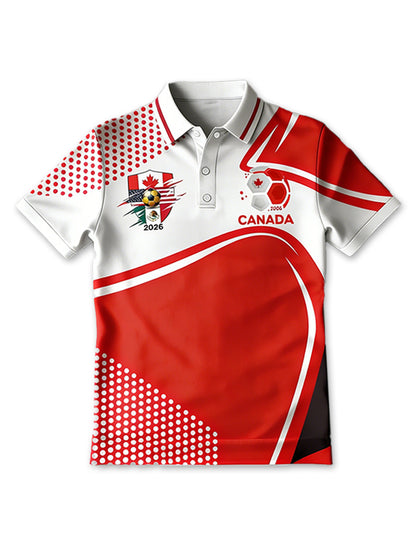 Retro Canada 2026 Soccer Geometric Art Casual Polo Shirt