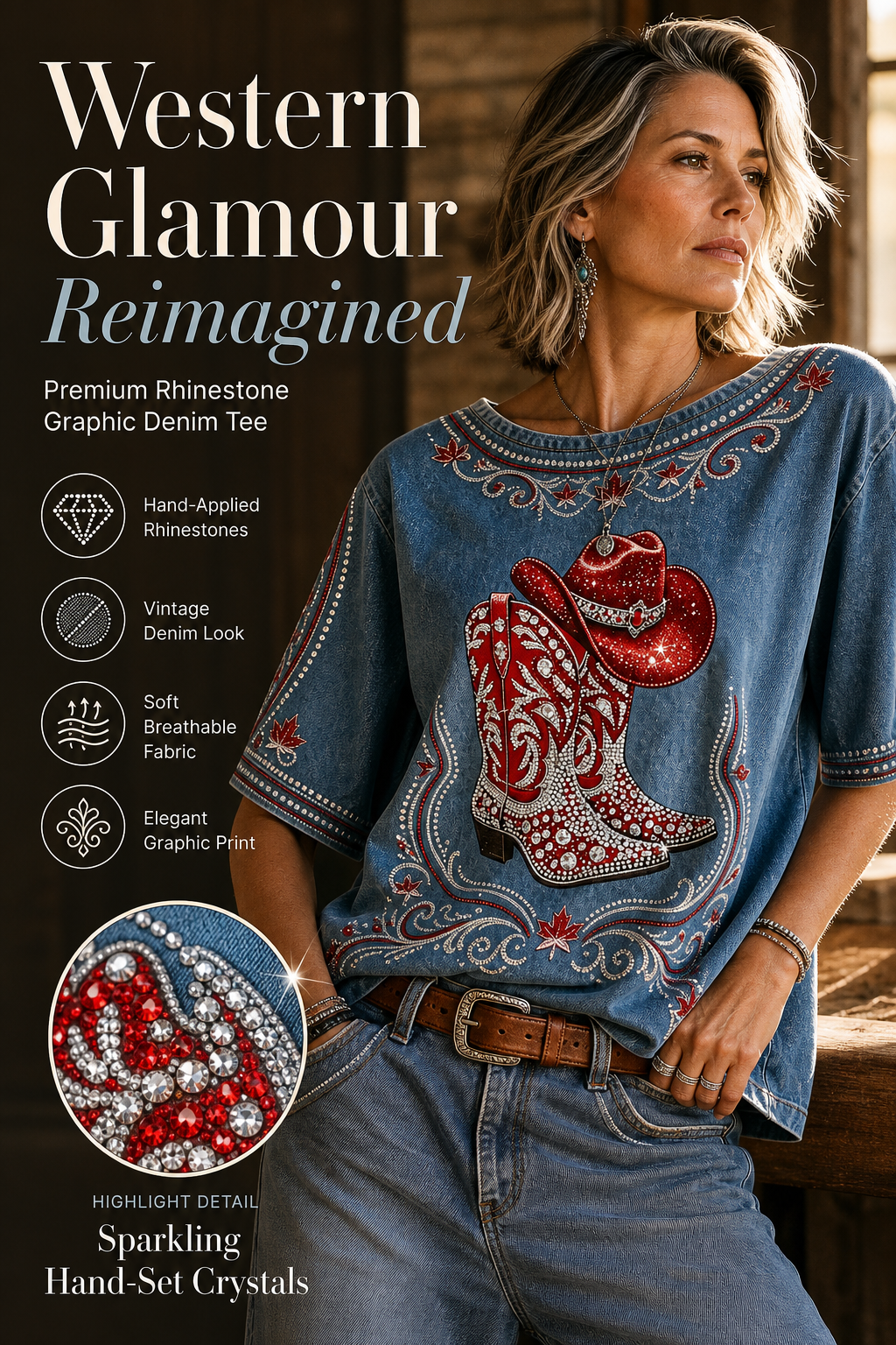 Women's Retro Calgary Stampede Printed Vintage Fashion Loose Short Sleeve T-Shirt