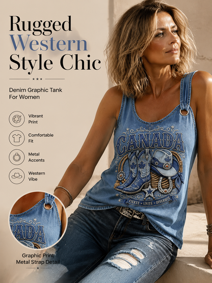 Women's Retro Calgary Stampede Print Sleeveless Tank Top