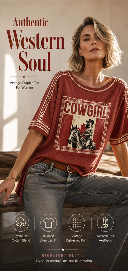 Women's Retro Calgary Stampede Printed Vintage Fashion Loose Short Sleeve T-Shirt