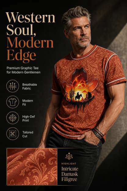 Men's Calgary Stampede Printed Vintage Fashion Loose Short Sleeve T-Shirt