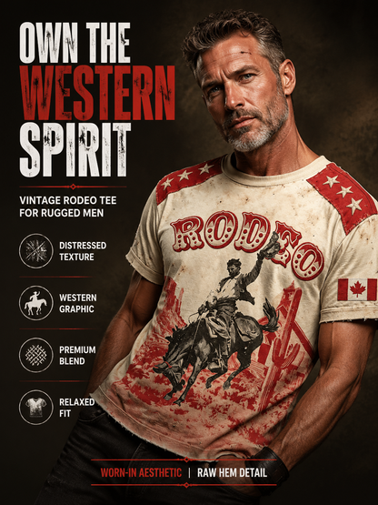 Men's Calgary Stampede Printed Vintage Fashion Loose Short Sleeve T-Shirt