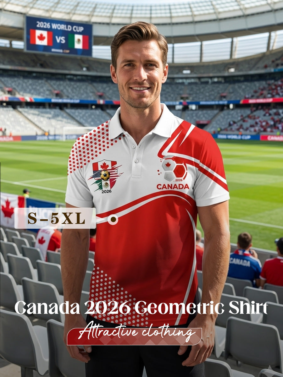 Retro Canada 2026 Soccer Geometric Art Casual Polo Shirt