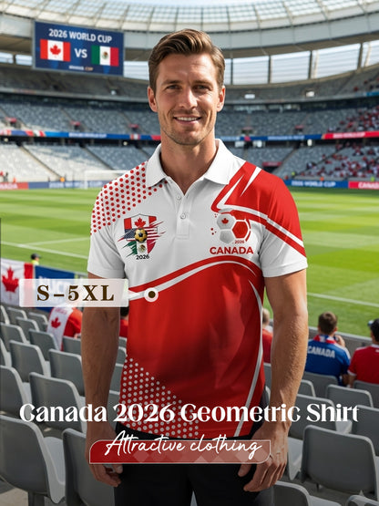 Retro Canada 2026 Soccer Geometric Art Casual Polo Shirt
