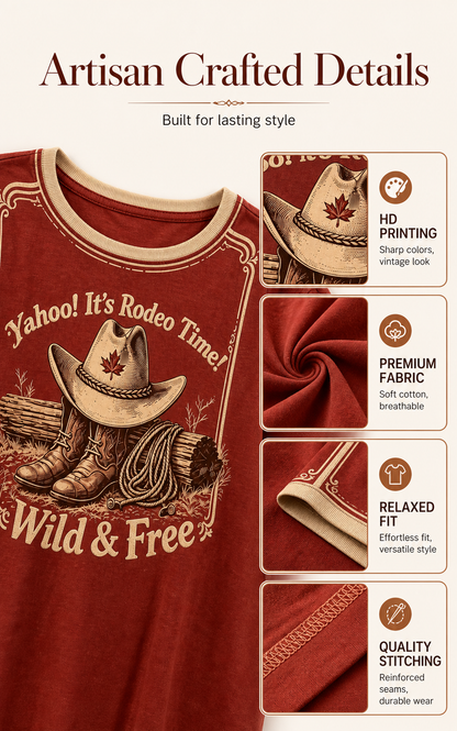Women's Retro Calgary Stampede Printed Vintage Fashion Loose Short Sleeve T-Shirt