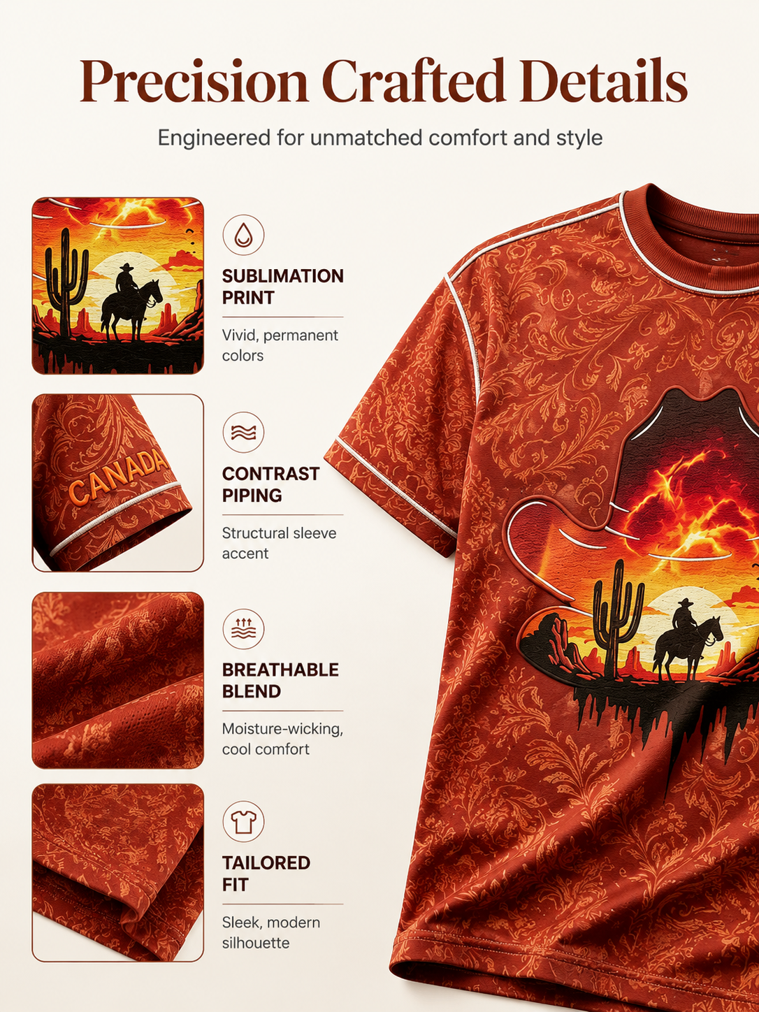 Men's Calgary Stampede Printed Vintage Fashion Loose Short Sleeve T-Shirt