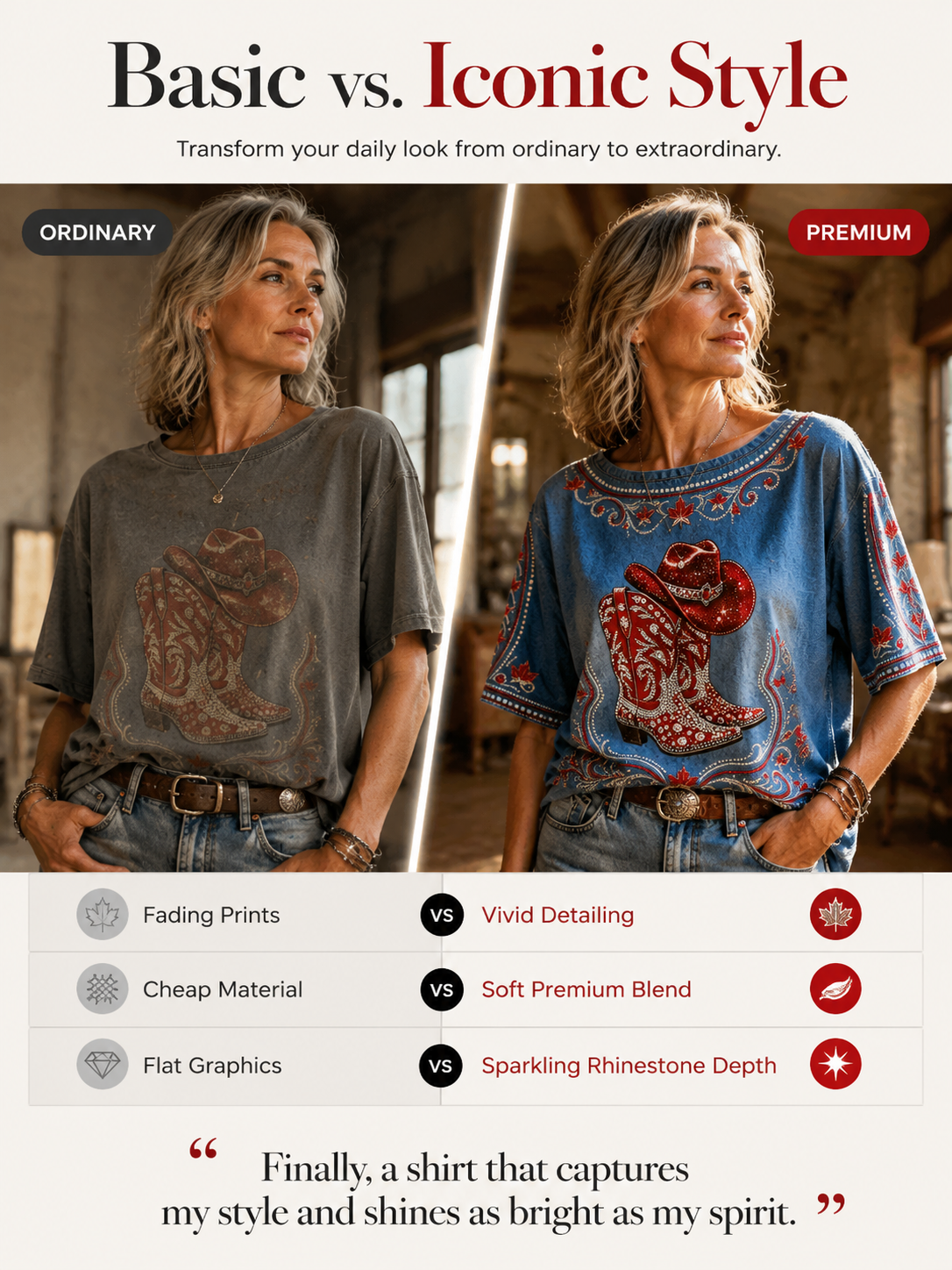 Women's Retro Calgary Stampede Printed Vintage Fashion Loose Short Sleeve T-Shirt