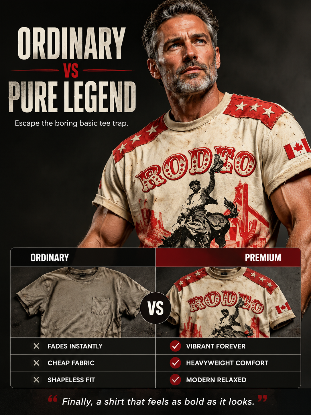 Men's Calgary Stampede Printed Vintage Fashion Loose Short Sleeve T-Shirt
