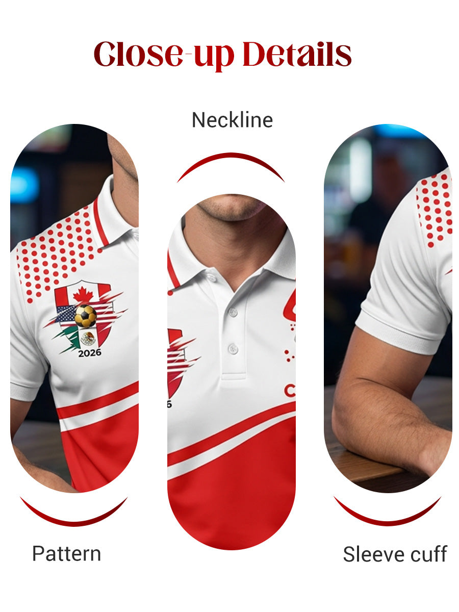 Retro Canada 2026 Soccer Geometric Art Casual Polo Shirt
