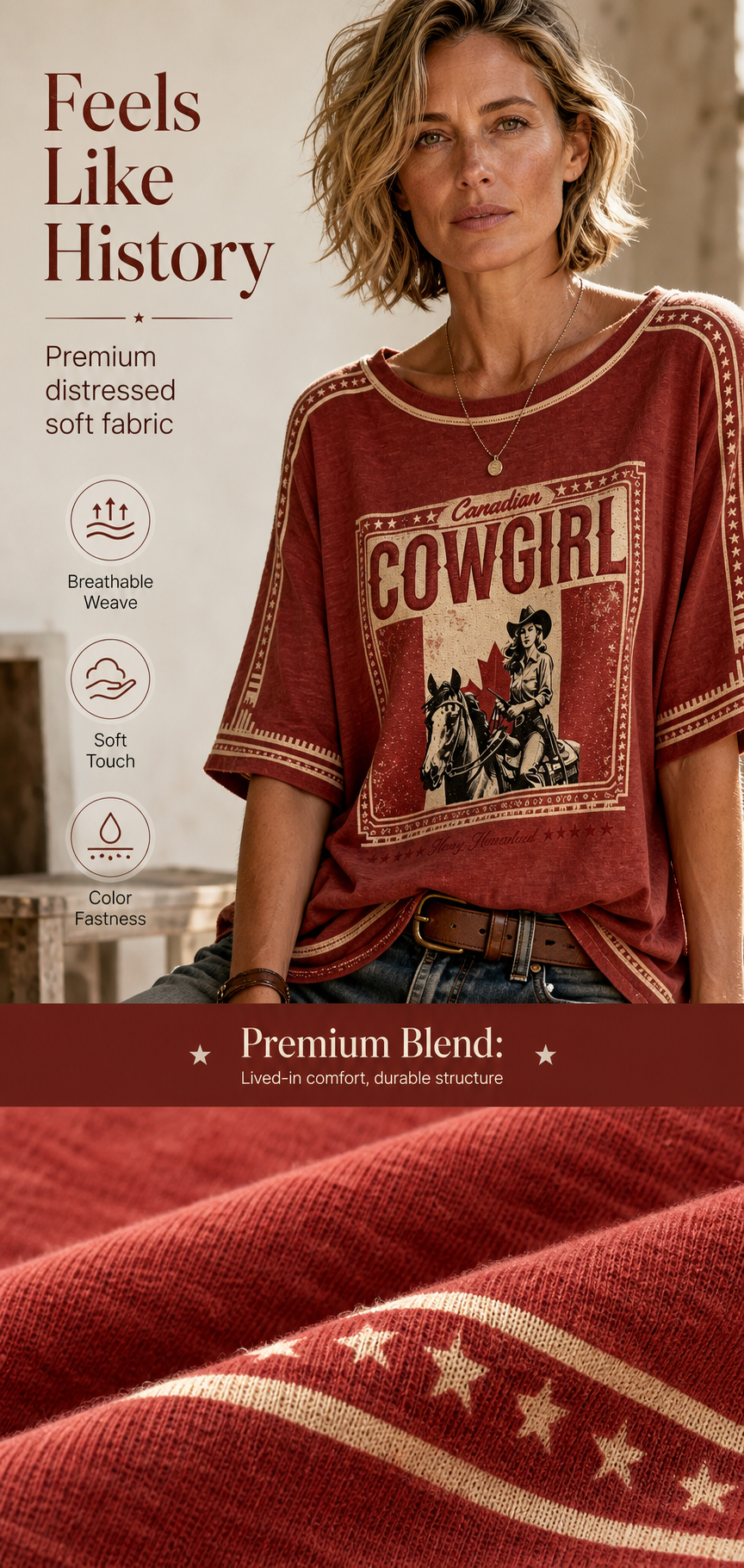 Women's Retro Calgary Stampede Printed Vintage Fashion Loose Short Sleeve T-Shirt