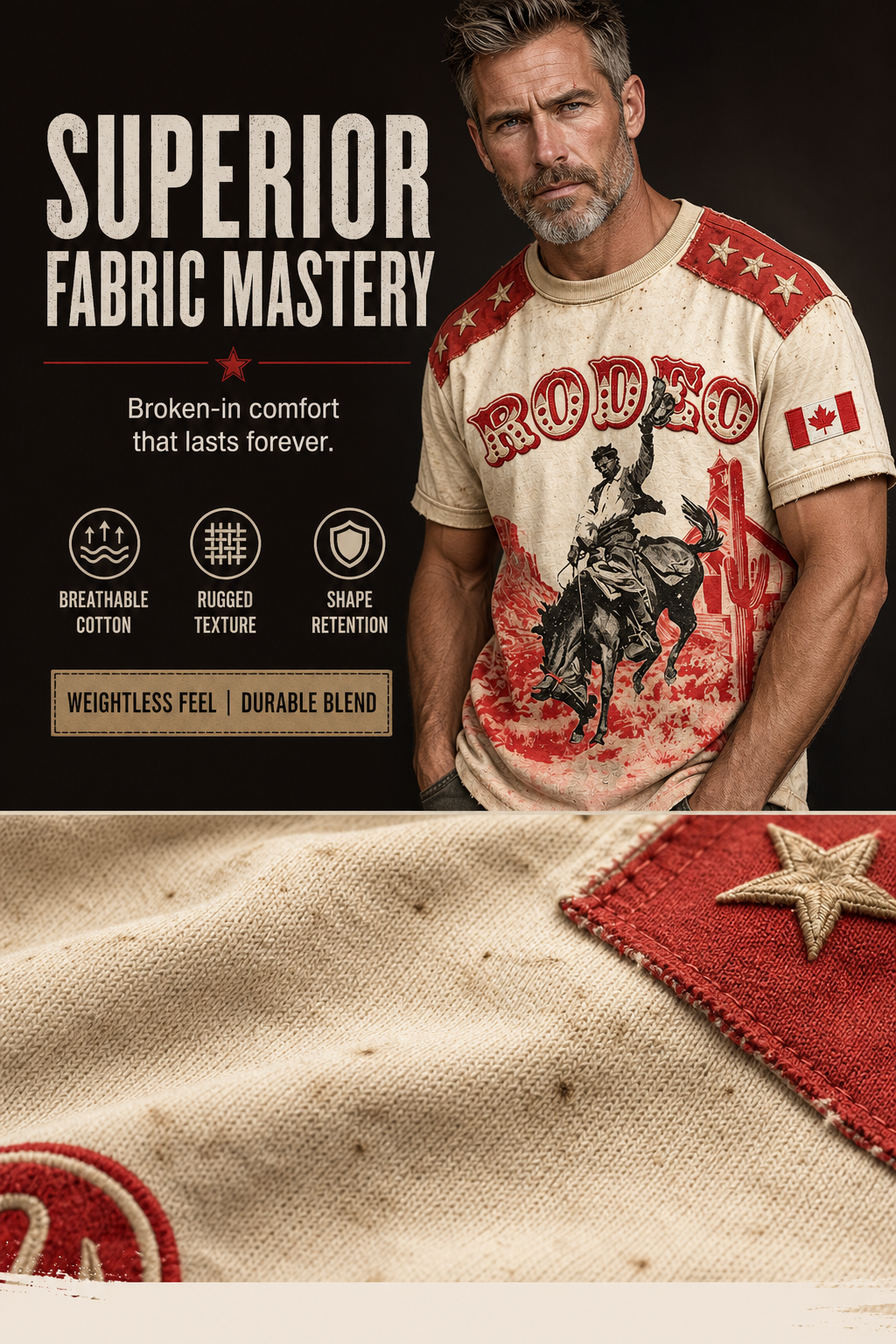 Men's Calgary Stampede Printed Vintage Fashion Loose Short Sleeve T-Shirt