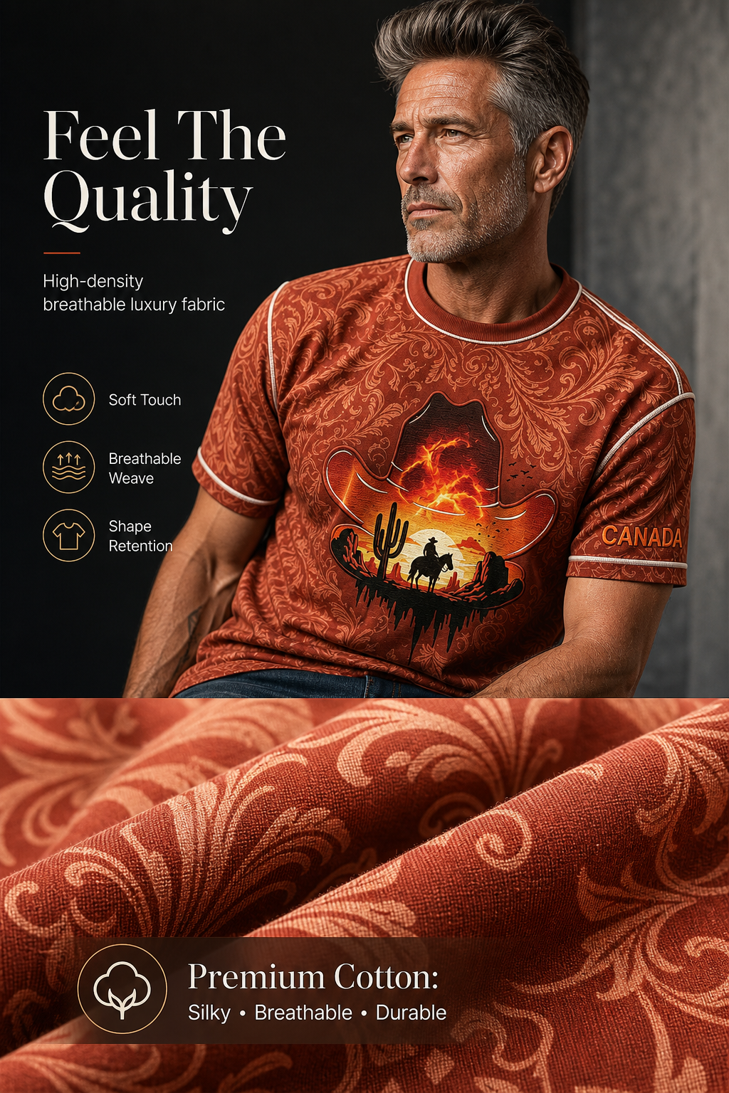 Men's Calgary Stampede Printed Vintage Fashion Loose Short Sleeve T-Shirt