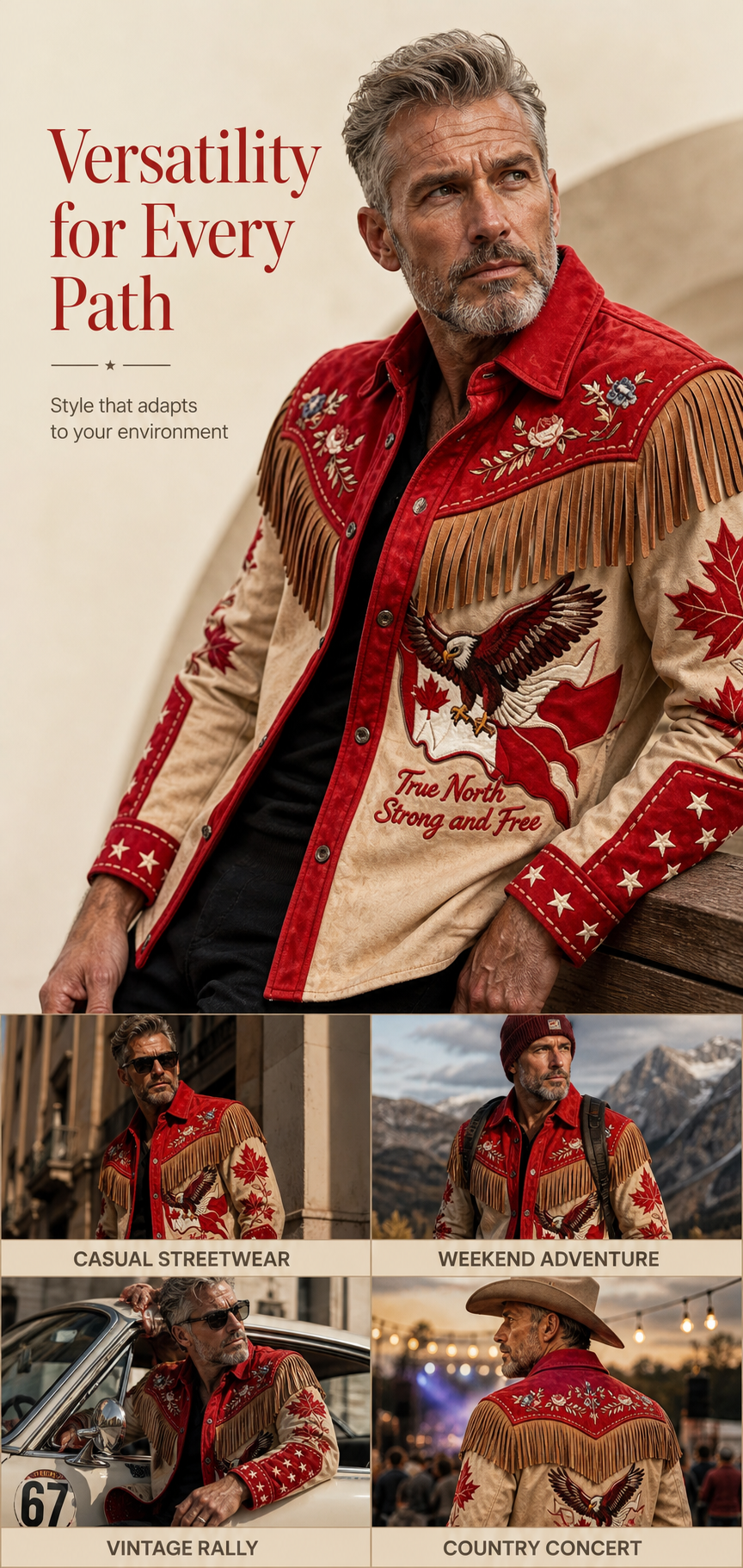 Men's Canada Calgary Stampede Print Casual Long Sleeved Shirt