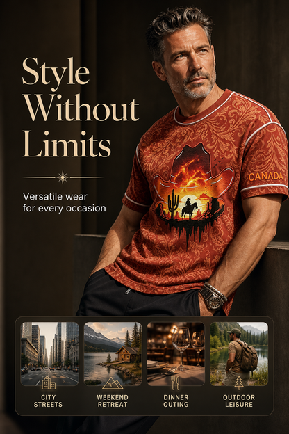 Men's Calgary Stampede Printed Vintage Fashion Loose Short Sleeve T-Shirt