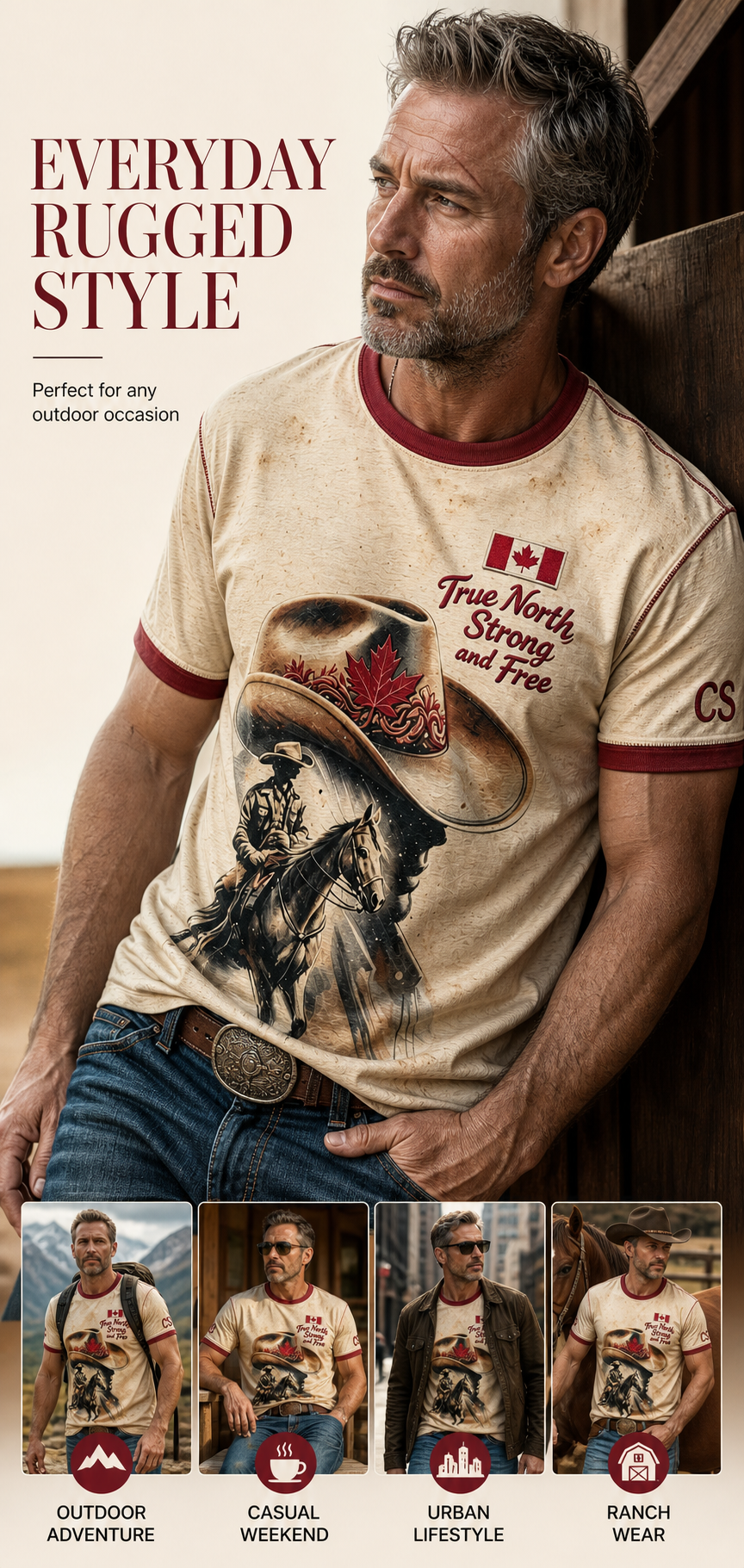Men's Calgary Stampede Printed Vintage Fashion Loose Short Sleeve T-Shirt