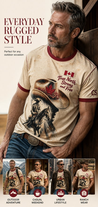 Men's Calgary Stampede Printed Vintage Fashion Loose Short Sleeve T-Shirt
