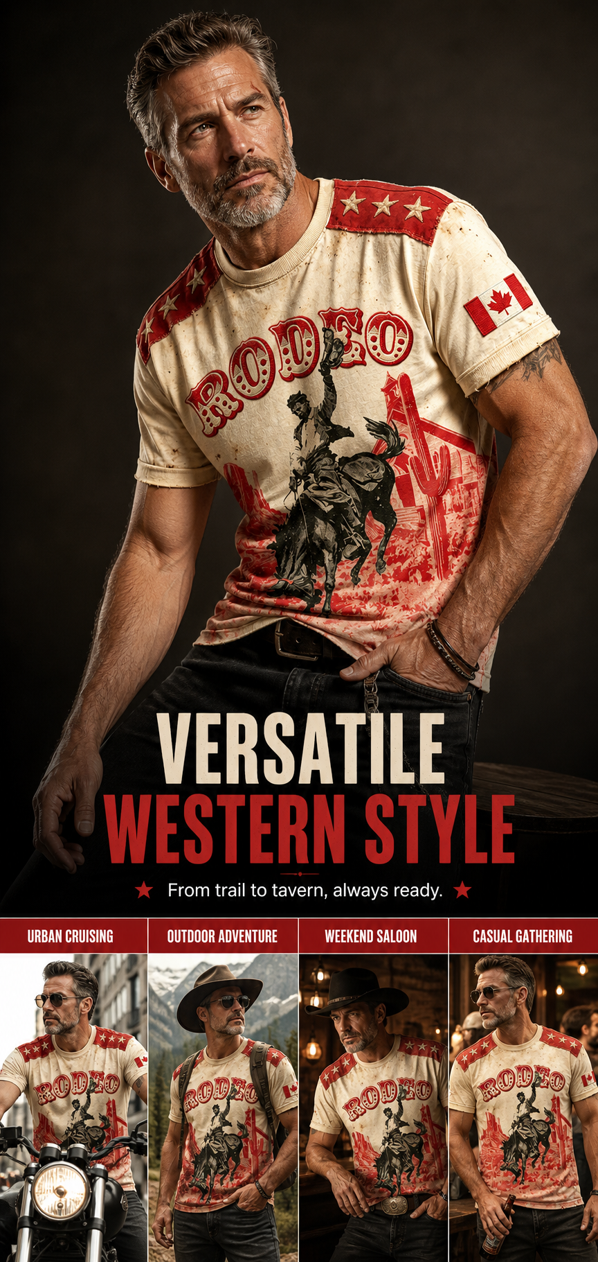 Men's Calgary Stampede Printed Vintage Fashion Loose Short Sleeve T-Shirt