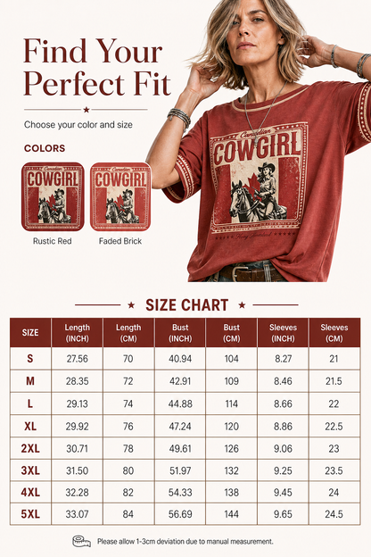 Women's Retro Calgary Stampede Printed Vintage Fashion Loose Short Sleeve T-Shirt