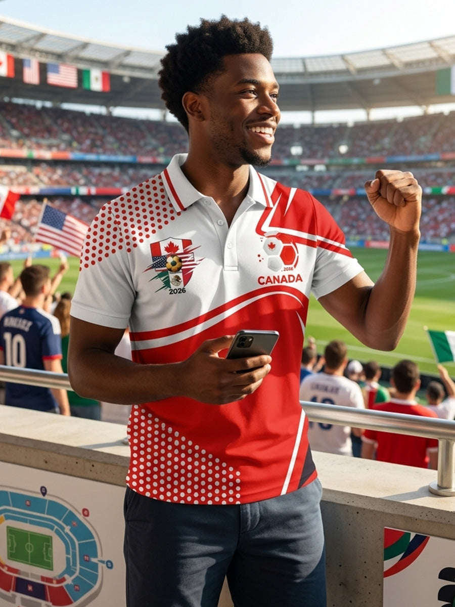 Retro Canada 2026 Soccer Geometric Art Casual Polo Shirt