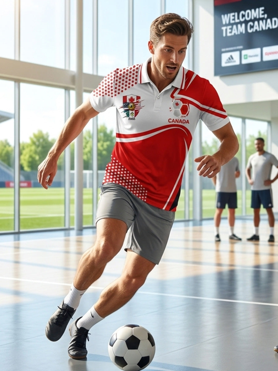 Retro Canada 2026 Soccer Geometric Art Casual Polo Shirt
