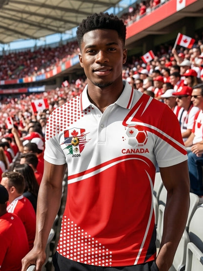 Retro Canada 2026 Soccer Geometric Art Casual Polo Shirt