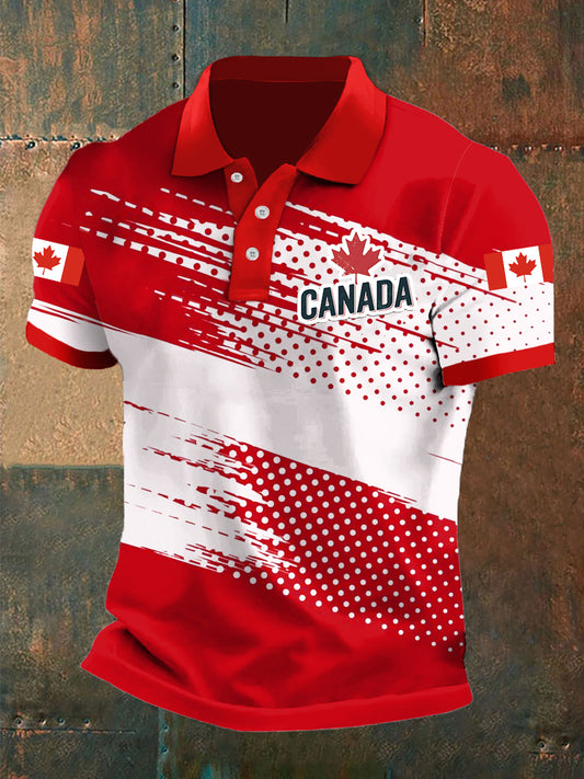 Men's Canada Flag Printed Casual Polo Shirt