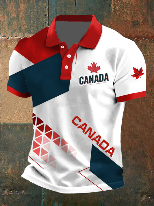 Men's Canada Print Casual Polo Shirt