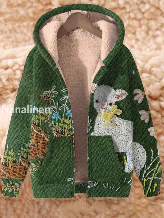 Animal Art Print Long Sleeve Hooded Zip-Up Thick Top Jacket A / S