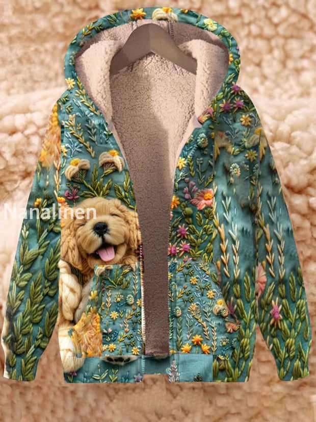 Animal Art Print Long Sleeve Hooded Zip-Up Thick Top Jacket A / S