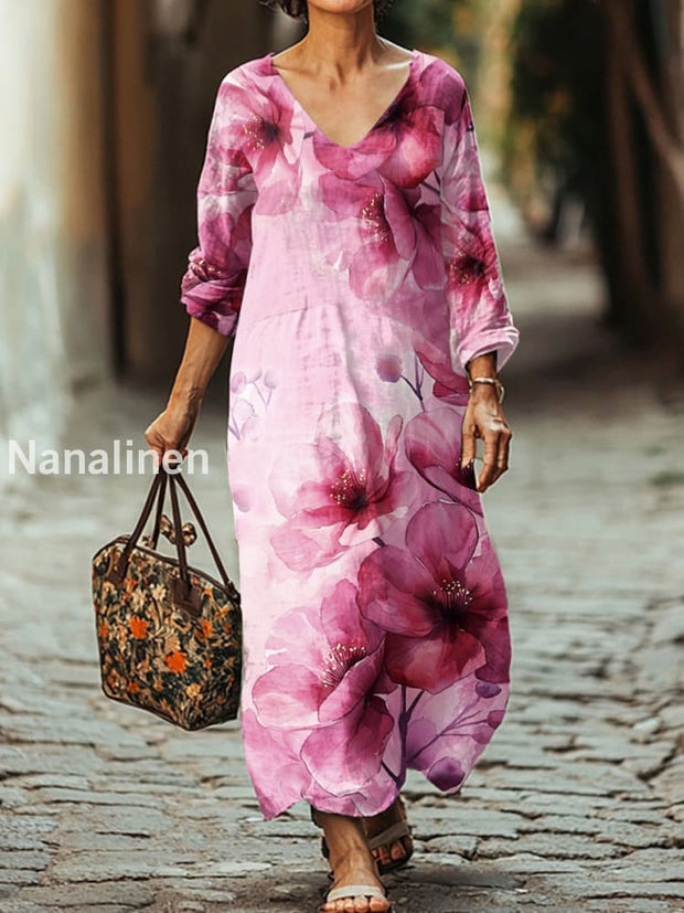 Gorgeous Floral Print Relaxed V-Neck Midi Dress As picture / S