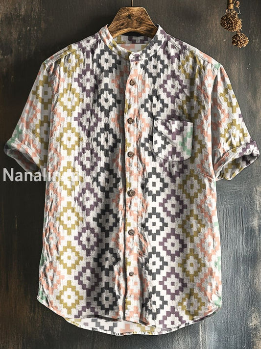 Men`s Azct Floral Print Cotton Casual Short Sleeve Shirt Colorful / S