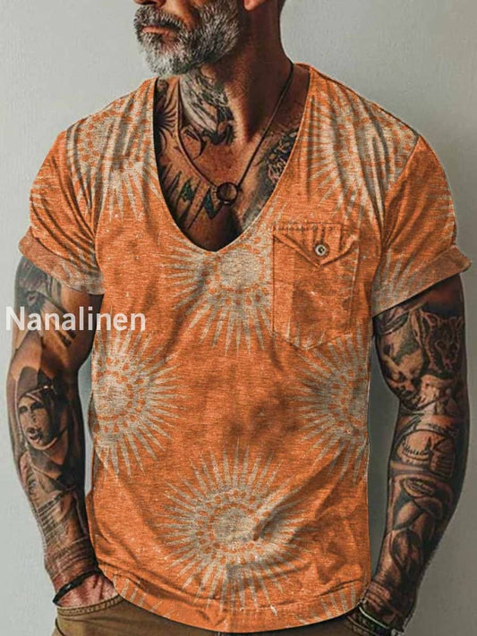 Men`s Azct Style Sun Art Print Pocket Casual Short Sleeves T-Shirt Colorful / S