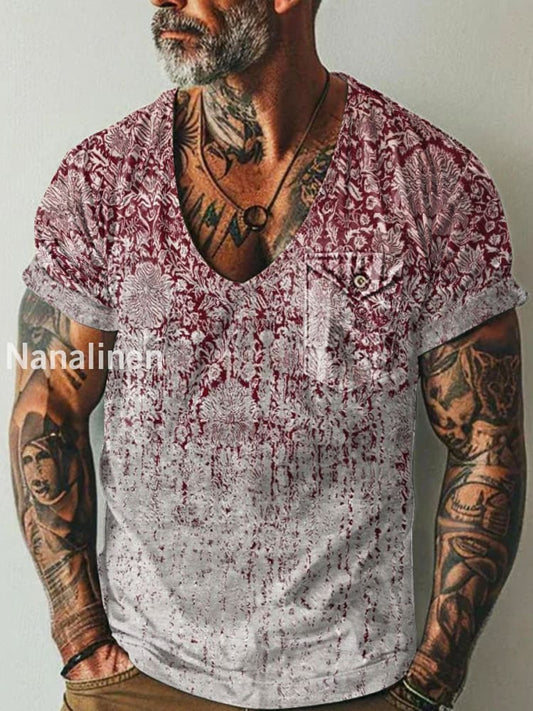 Men`s Boho Art Pattern Print Pocket Casual Short Sleeves T-Shirt Colorful / S