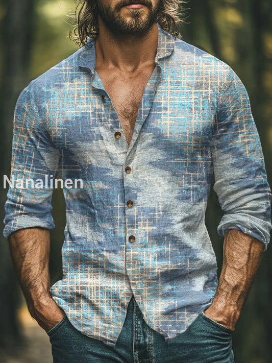 Men’s Boho Style Abstract Pattern Print Art Casual Cotton Shirt Colorful / S