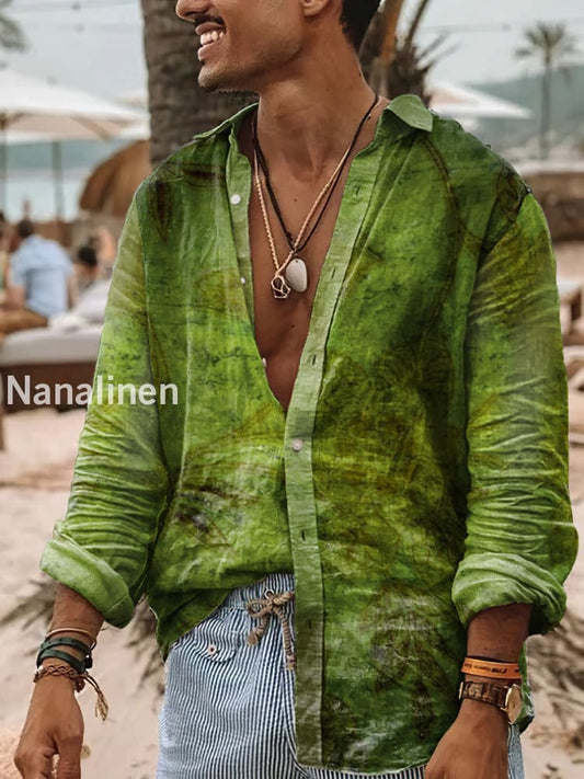 Men’s Boho Style Abstract Print Art Casual Cotton Shirt Colorful / S