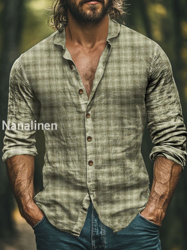Men’s Boho Style Blocks Print Art Casual Cotton Shirt Colorful / S