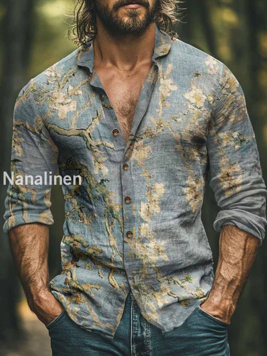Men’s Boho Style Floral Print Art Casual Cotton Shirt Colorful / S